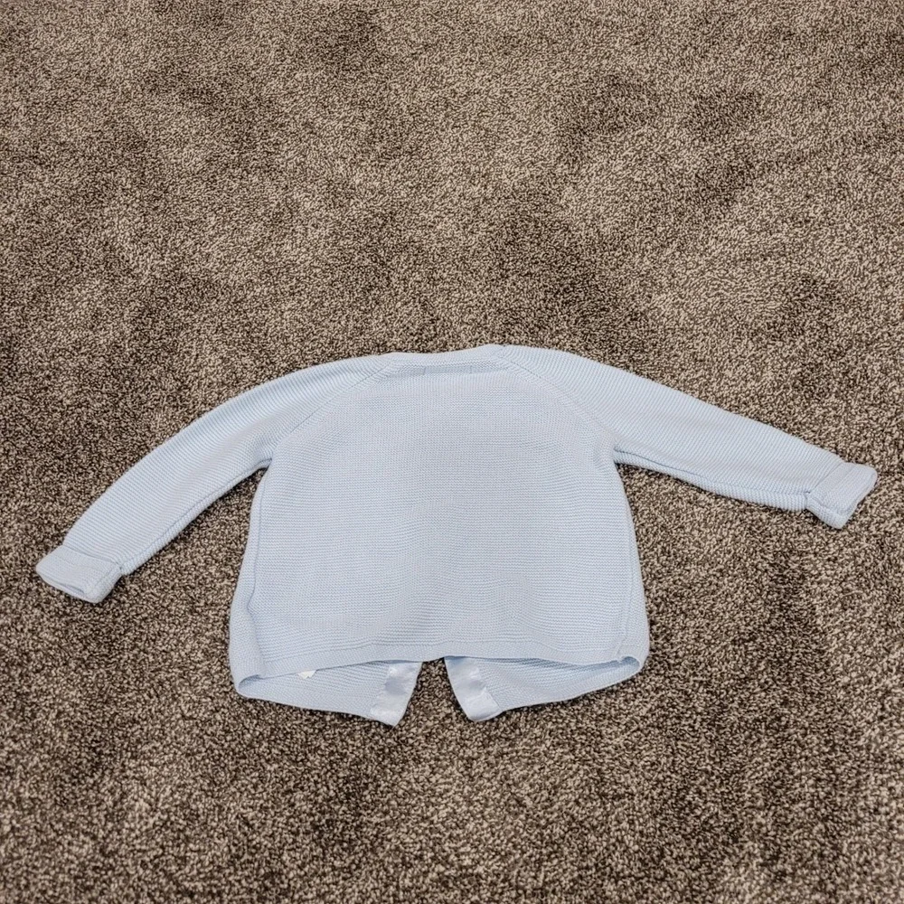 Ralph Lauren Baby Boy Light Blue Cotton Knit Cardigan Sweater Bear Buttons 12M